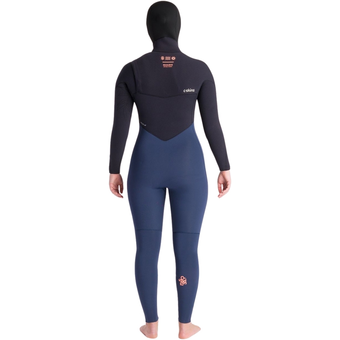 2025 C-Skins Womens NuWave ReWired 6/5mm Chest Zip Hooded Wetsuit C-NRW65WH - Bluestone / Black x / Coral